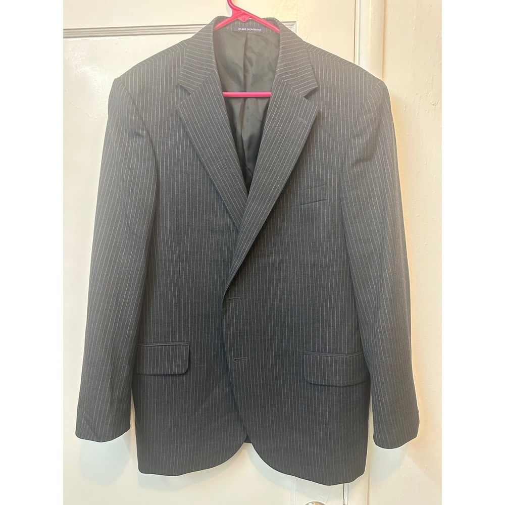 Lands End Mens 42R Wool‎ Pinstripe Blazer Jacket Charcoal Grey 2-Button SS074